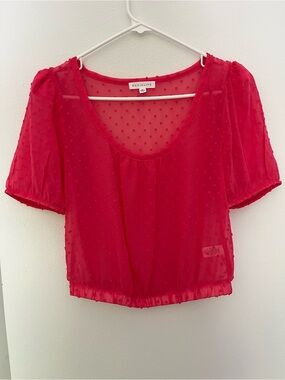Socialite Hot Pink Swiss Dot Puff Sleeve Blouse